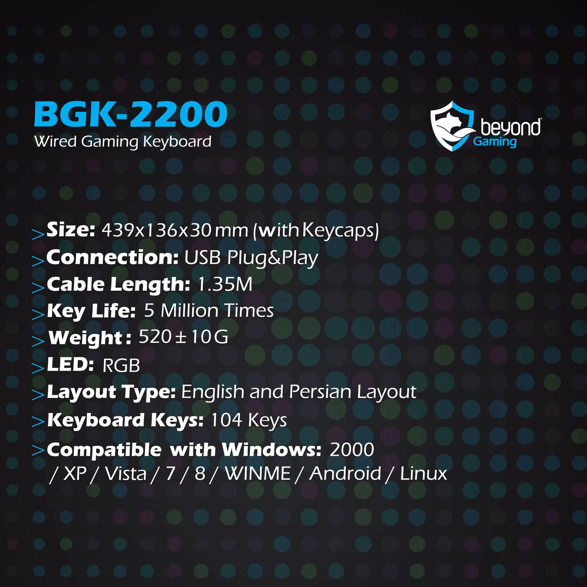 کیبورد بیاند RGB با بک لایت BGK-2200
